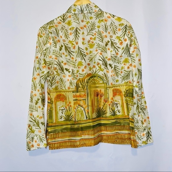 Sigrid Olsen Collection 100% Silk Tropical Palm Printed Button up Top Size Small - Picture 4 of 10